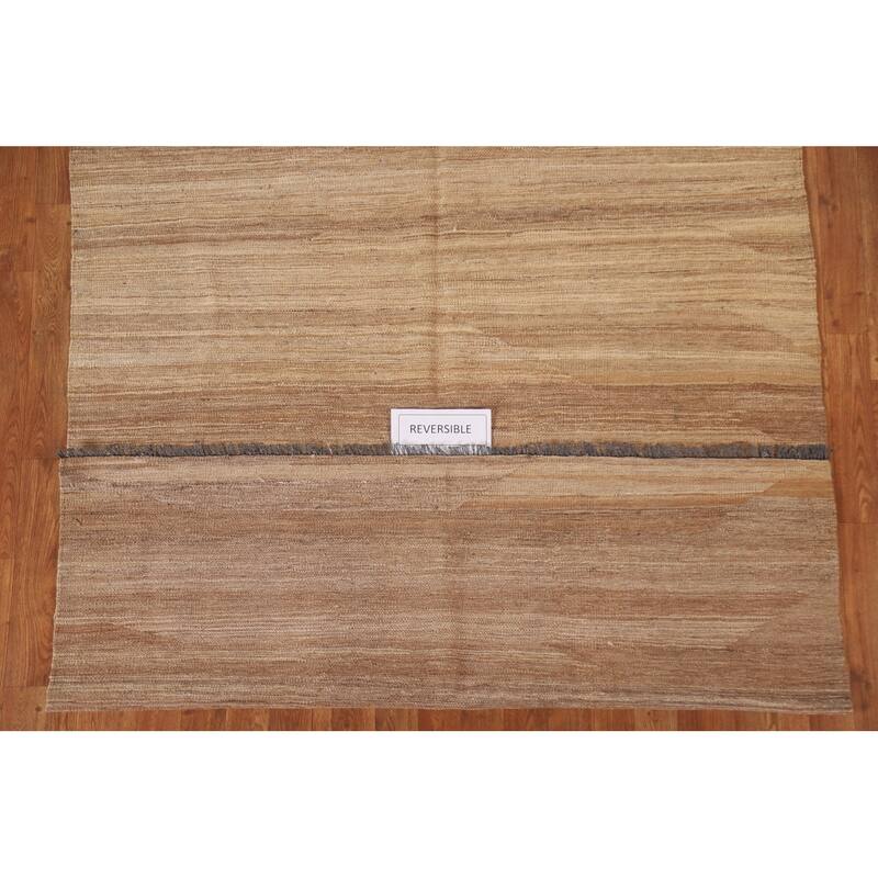 Earth Tone Kilim Modern Area Rug Reversible Flat-weave Wool Carpet - 4'11"x 6'8"