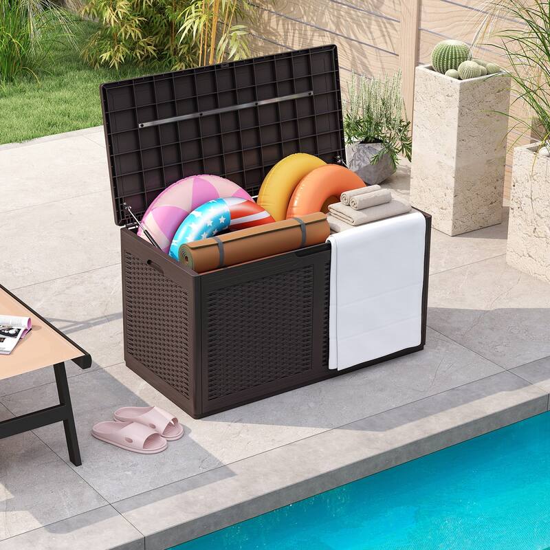 Gymax 100 Gallon Resin Deck Box w/ Lockable Lid Wheels for Pool