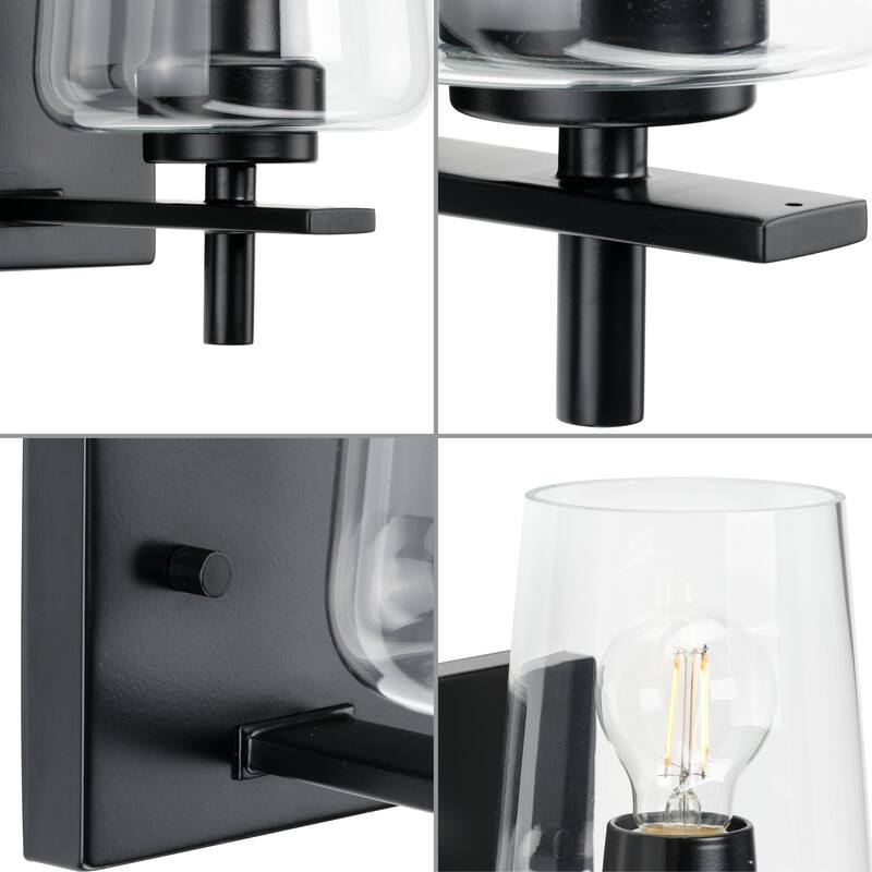 Calais Collection One-Light Matte Black Clear Glass Bath Vanity Light - 5 in x 7 in x 8.5 in