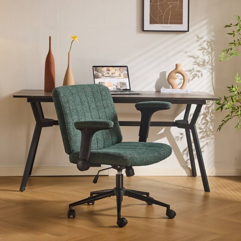 Speckled Chenille Swivel Chair With Flip-Up Arms For Cross-Legged