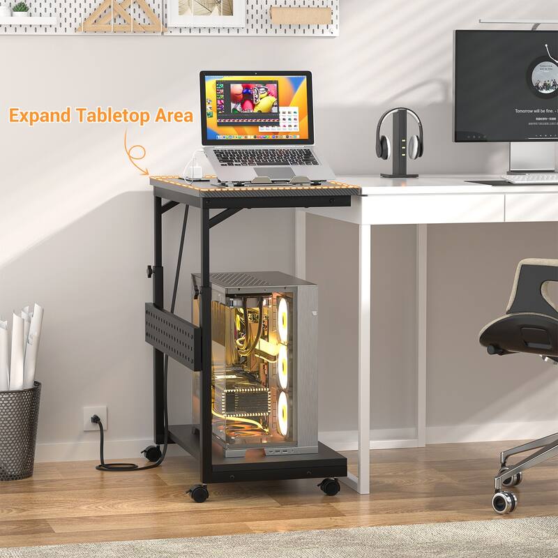 Rolling Computer Stand with Charging Station, Height Adjustable CPU Holder
