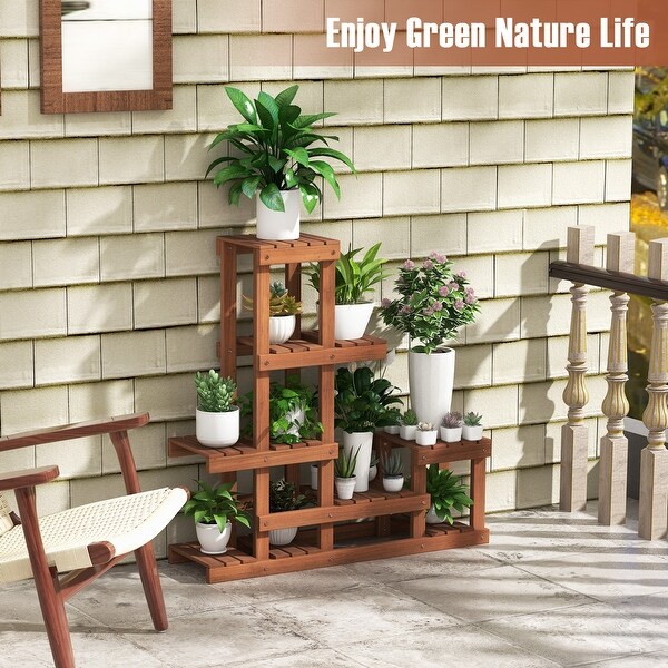 6 Tier Wood Plant Stand with High Low Structure - 35.5