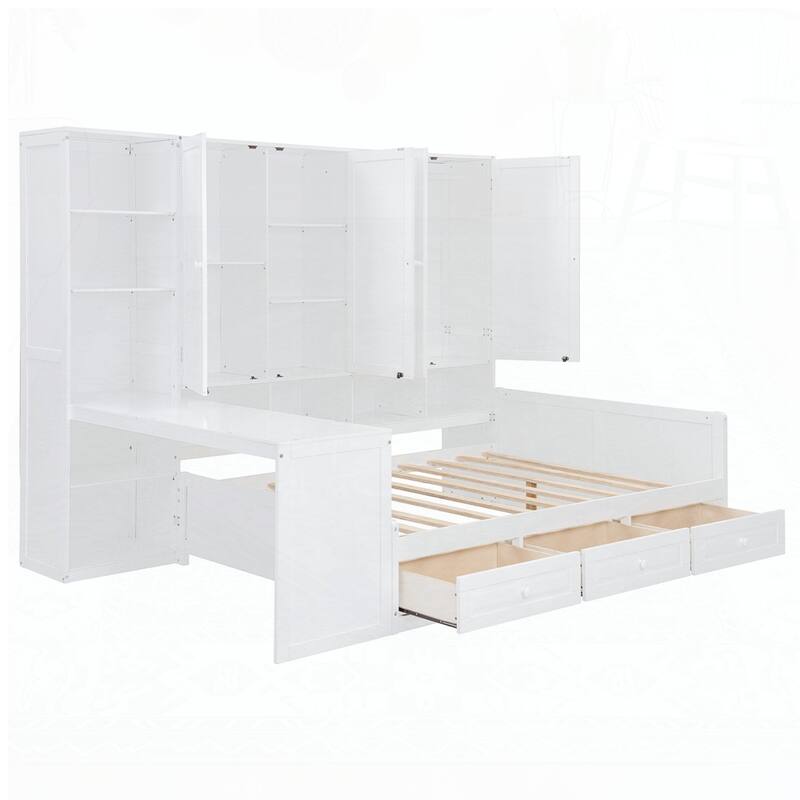 Wooden Daybed With Three Drawers and All-in-One Cabinet