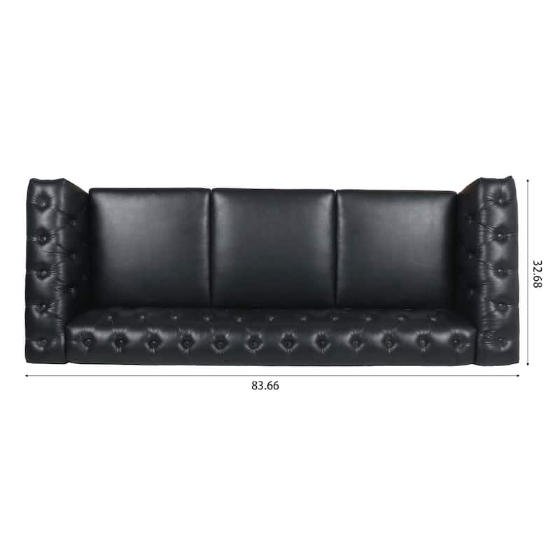 83.66 Inch Width Traditional Square Arm removable cushion 3 seater Sofa PU leather fabric, easy to clean