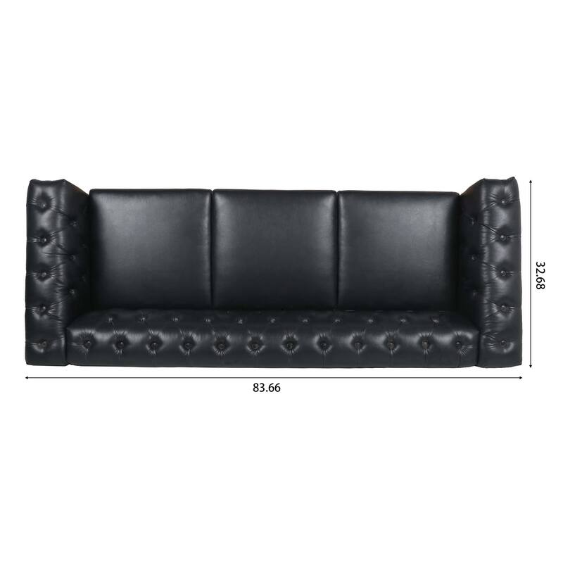 Modern 3 Seat Couch, 83.66" PU Leather Sofa with Square Arm and Removable Cushion for Living Room and Apartment