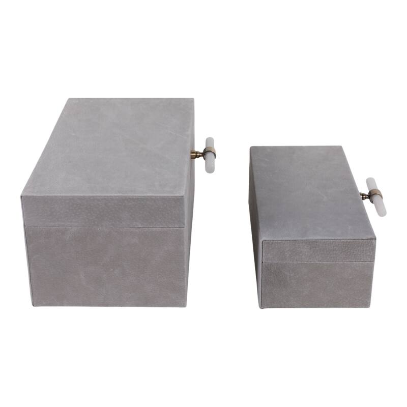 Wood Decorative Boxes with Lid Stone Handle (Set of 2) - 5/6" Gray - 14" x 9.25" x 6.5"