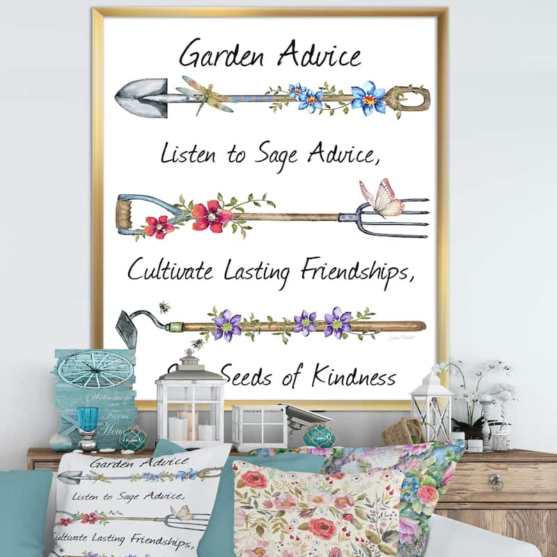 Designart "Garden Inspiration-D" Cottage Framed Art Print - 34 in. wide x 44 in. high - Gold