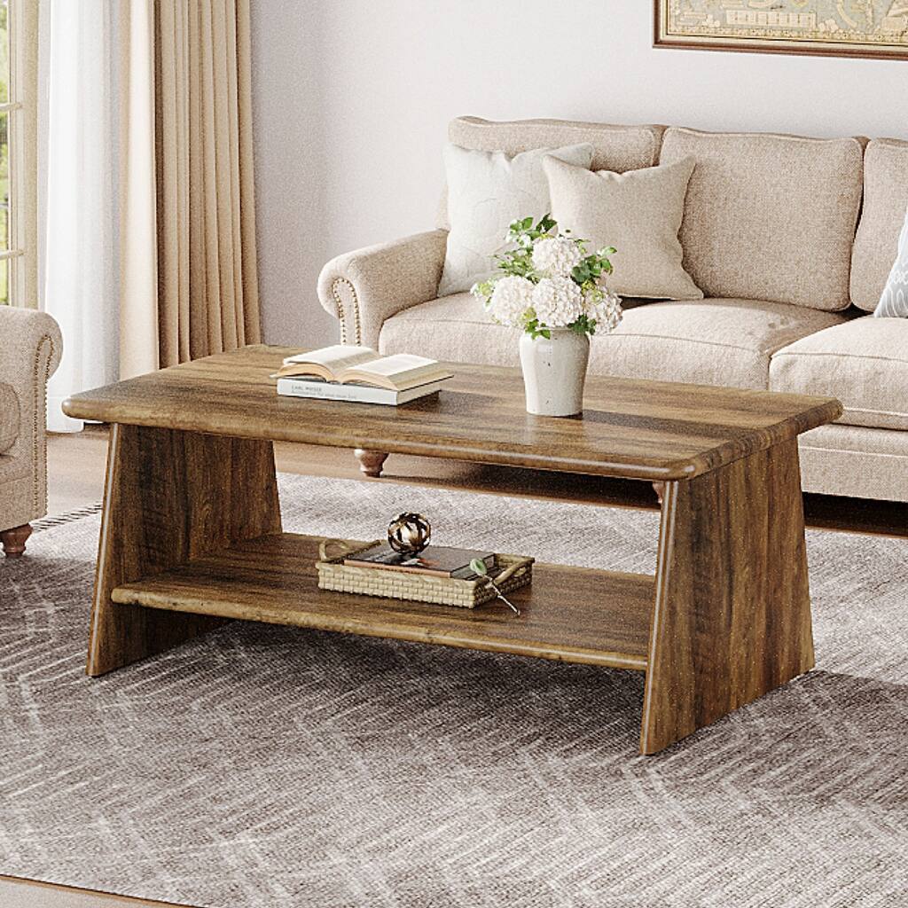 Vintage Coffee Table with Storage Shelf for Living Room