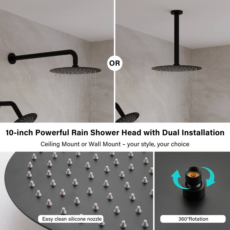 Ceiling/Wall Mount Multifunction Dual Shower System 10 in. 3-Function Round Shower Head With Hand Shower