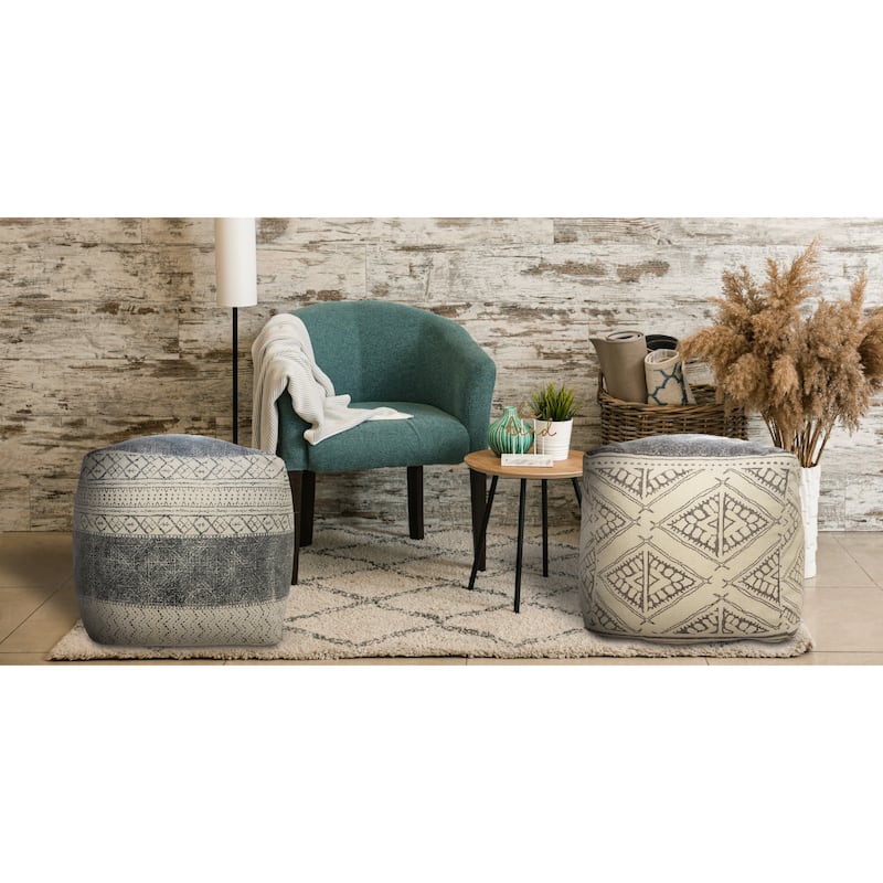 Sevita Handmade Geometric Rustic Farmhouse Pouf