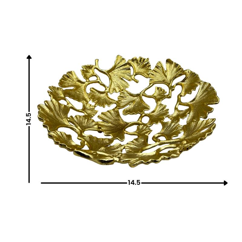 15 Inch Wide Decorative Handmade Aluminum Ginkgo Leaf Bowl - 14.5 x 14.5 x 4 in