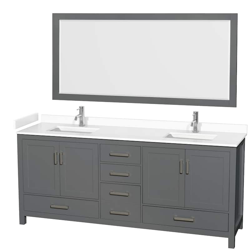 Wyndham Collection Sheffield 80" Double Bathroom Vanity, Carrara - Dark Gray / White Cultured Marble Top / Brushed