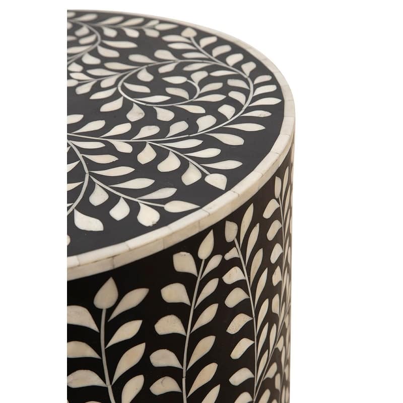 Furniture Classics Shell Bone Inlay Black Resin Ebony Side Table