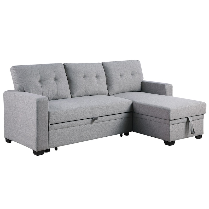 Pull-out Upholstered Sectional Sofa with Storage Chaise & Removable Cushions
