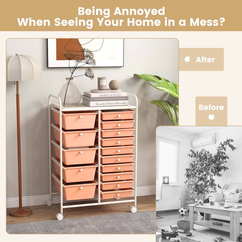 Costway 15 Drawer Rolling Storage Cart Tools Scrapbook Paper Office - See Details