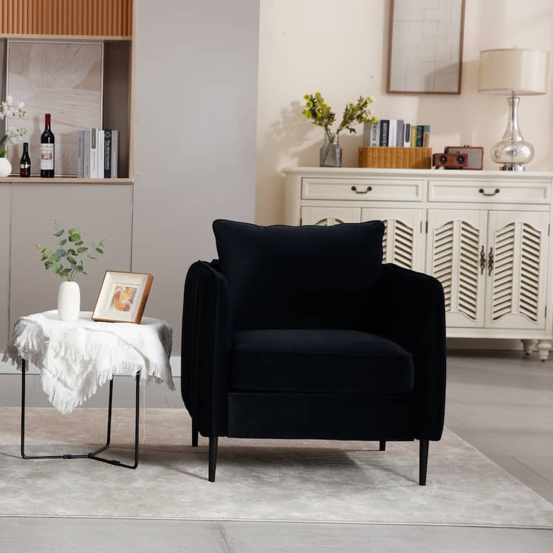 Accent Chair for Living Room, Velvet Single Sofa Chair Modern Armchair with Pillow and Metal Legs for Office, Reading Space