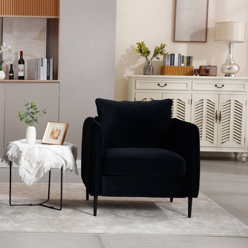 Mid-Century Modern Armchair with 1 Pillow and Metal Legs for Bedroom