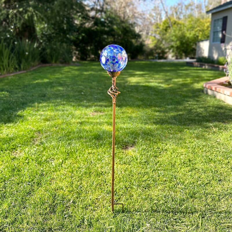 Exhart Solar Pearlized Honeycomb Glass Ball Garden Stake with Metal Finial, 4 by 31 Inches