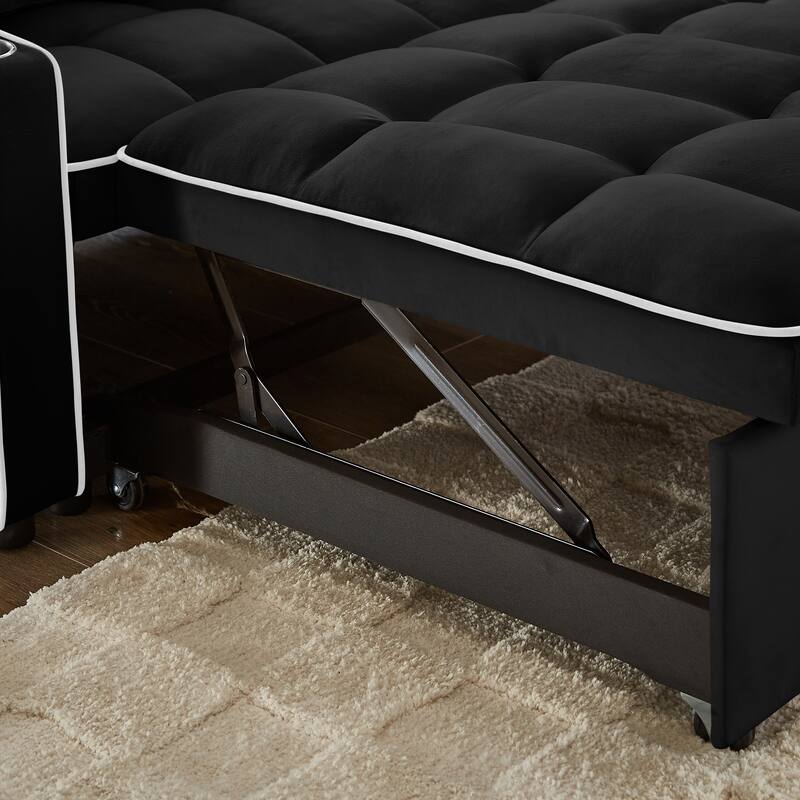 Convertible Sofa Bed with Adjustable Back, USB Charger, and Pillows for Living Room or Office