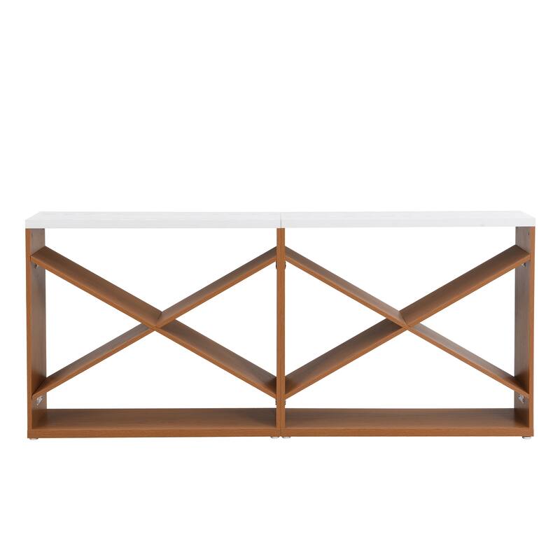 70.87" Entryway Sofa Table, X Shaped Detachable Console Table with Storage, 2 PC Free Combination Living Room Side Table