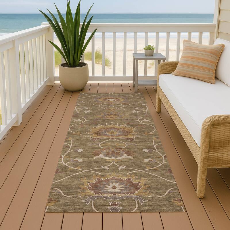 Machine Washable Indoor/ Outdoor Traditional Luna Chantille Rug - Brown - 2'3" x 7'6"