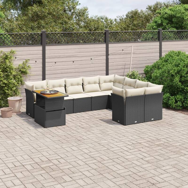 vidaXL Garden Sofa Set - 21.7 x 39.4 x 28.7 - Black - form3