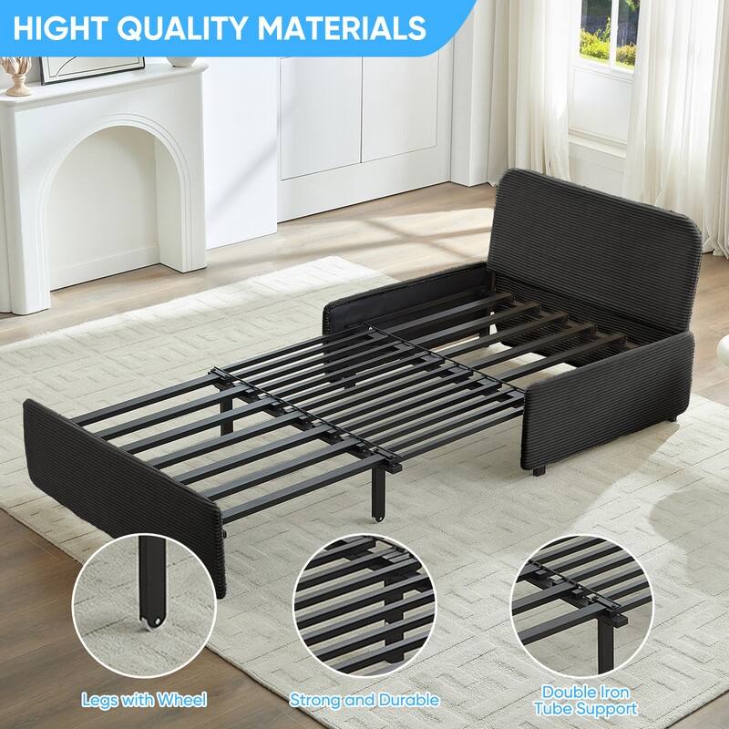 Mixoy Corduroy Fabric Queen Size/Twin Size Sofa Bed, 2-in-1 Modern Pull Out Sleeper Sofa Bed