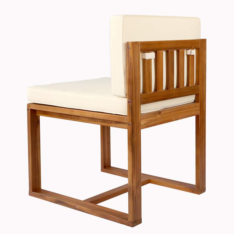 Roomfitters Outdoor Wooden Chairs with Cushioned Back and Seat, Modern Patio Seating Set of 2, Beige