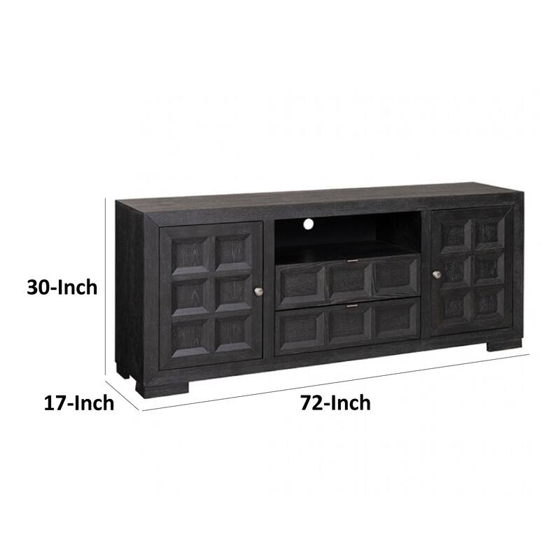 Kizie TV Stand Cabinet, Storage Drawers, Modern Black Wood, 72 Inch