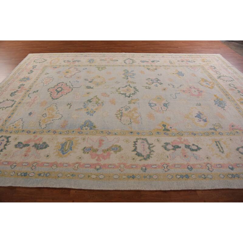 Hand Knotted Oriental 100% Wool Carpet Transitional All-Over Beige & Ivories Oushak Area Rug - 13' 2'' X 9' 5''