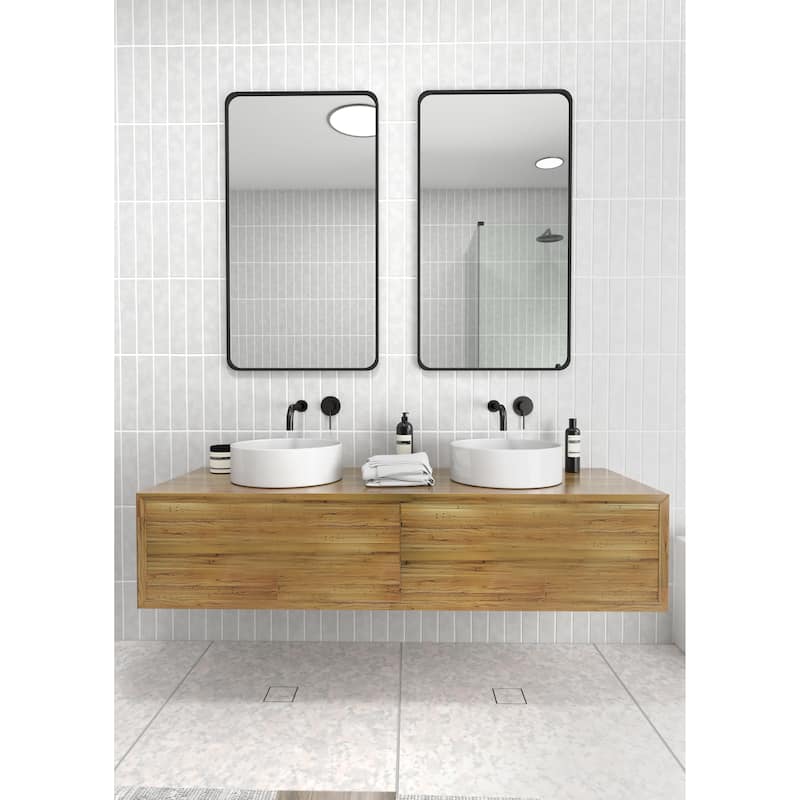 Glass Warehouse 40 in. H x 22 in. W Radius Corner Stainless Steel Framed Mirror