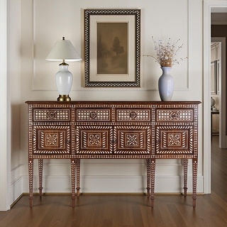 Manali 60 in. W Rectangular Mother of Pearl and Wood 4 Drawer 2 Door Console Table