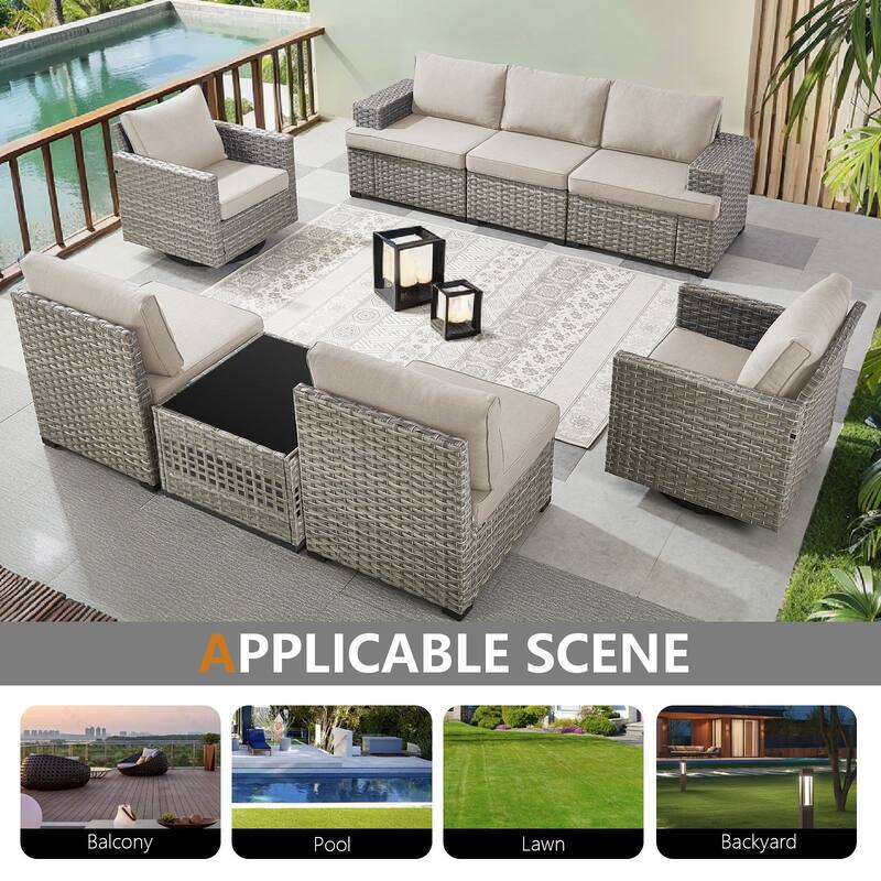 Pocassy Outdoor Sectional Sofa Patio Furniture Sets with Thickened Cushions