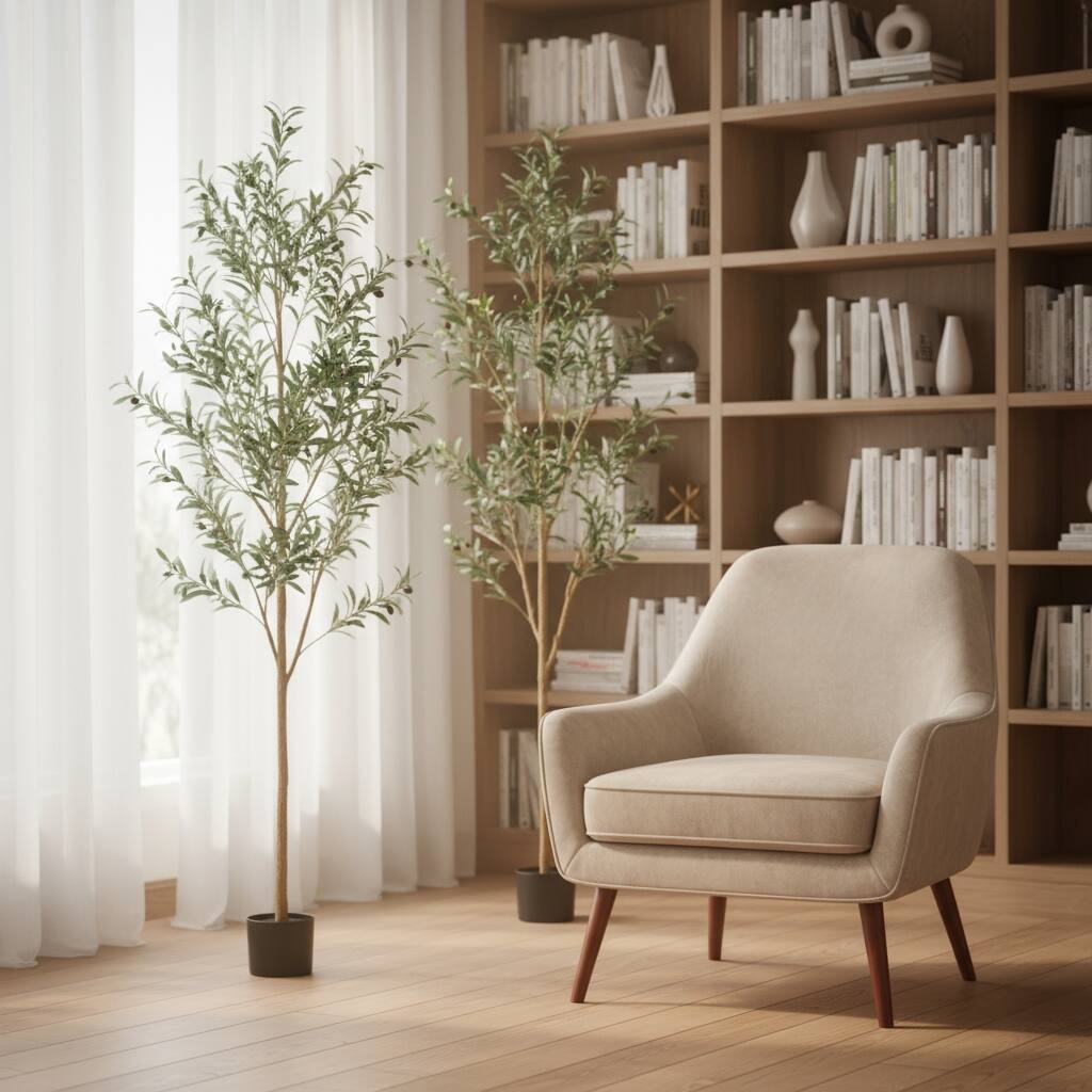 HomeRoots Set of Two 72" Green Artificial Olive Trees in a Black Pots - 25.00 in. x 72.00 in. x 25.00 in.