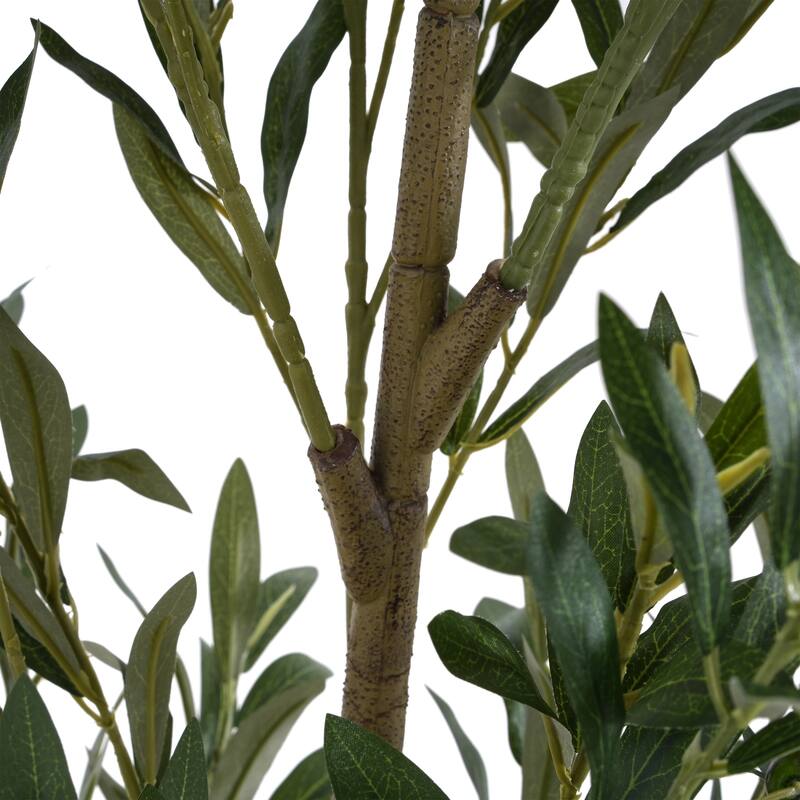 Roomfitters 6 Ft Artificial Olive Tree, Tall Faux Indoor Plant with Black Plastic Pot for Home Decor, Green