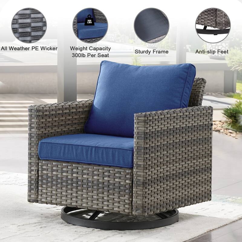 Gymojoy Wicker Swivel Glider Chair with 4 inch Olefin Cushions