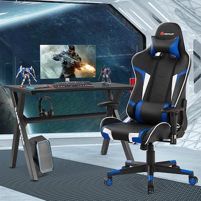 X-Shaped Gaming Desk & Racing Style Massage Chair Set Home Office