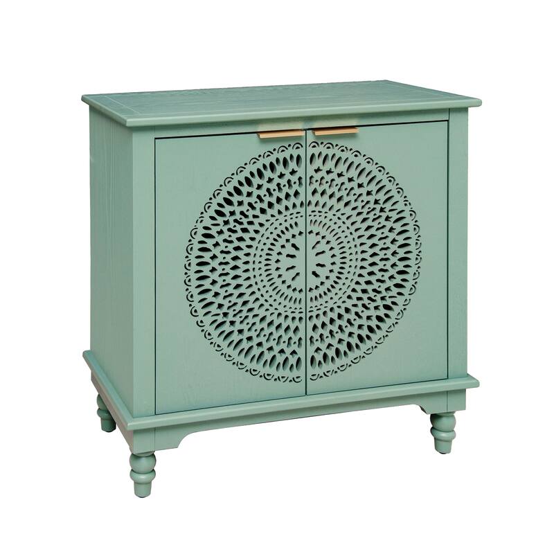 GDFStudio - Manchuria Crest American Style Hollow-Carved Storage Accent Cabinet with 2 Doors
