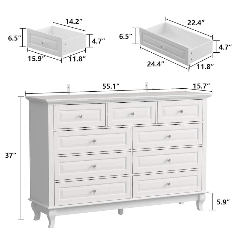 55.1"W 9-Drawer Dresser: Spacious and Sleek Design Chest Lacquer