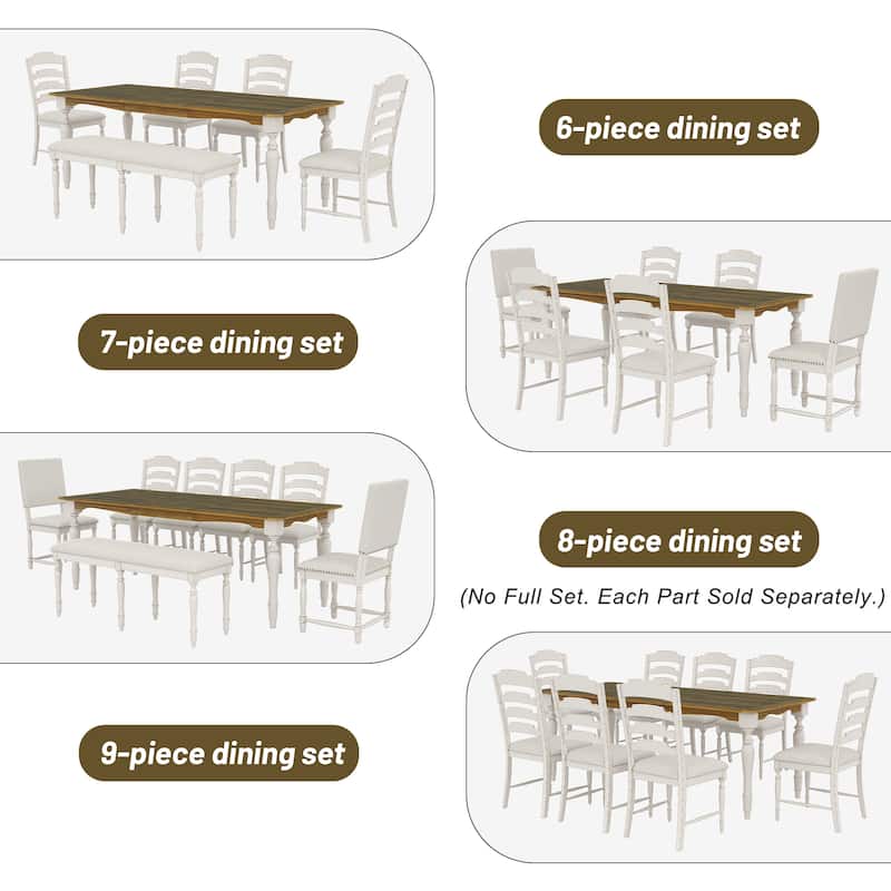 9-Piece Traditional Dining Set with Removable Leaf & 8 Chairs