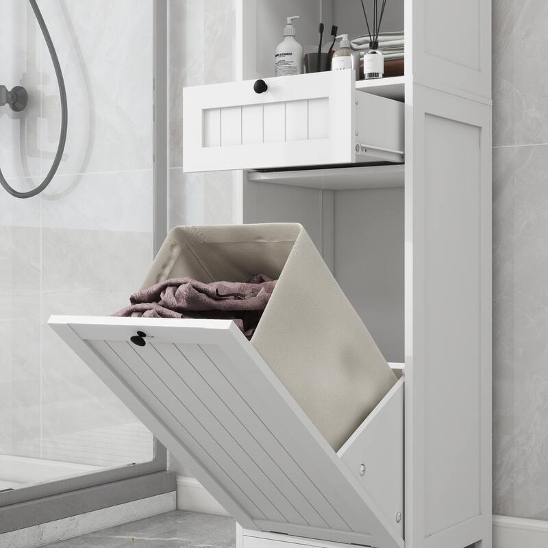 Modern One-Compartment One-Drawer Tilt-Out Laundry Sorter Cabinet - White