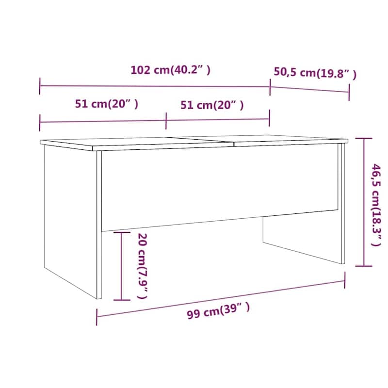 vidaXL Coffee Table Lift Top End Table Accent Side Sofa Table Engineered Wood - 40.2" x 19.9" x 18.3"