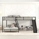 preview thumbnail 3 of 6, L-Shaped Twin over Full Bunk Bed with Twin Loft, Built-in Desk, Slide, Guardrails, Metal Frame, Space-Saving Design, Black