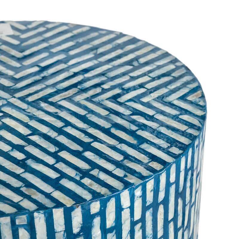 Geometric Capiz Shell Inlay Accent Stool - 19.5" - Blue and White