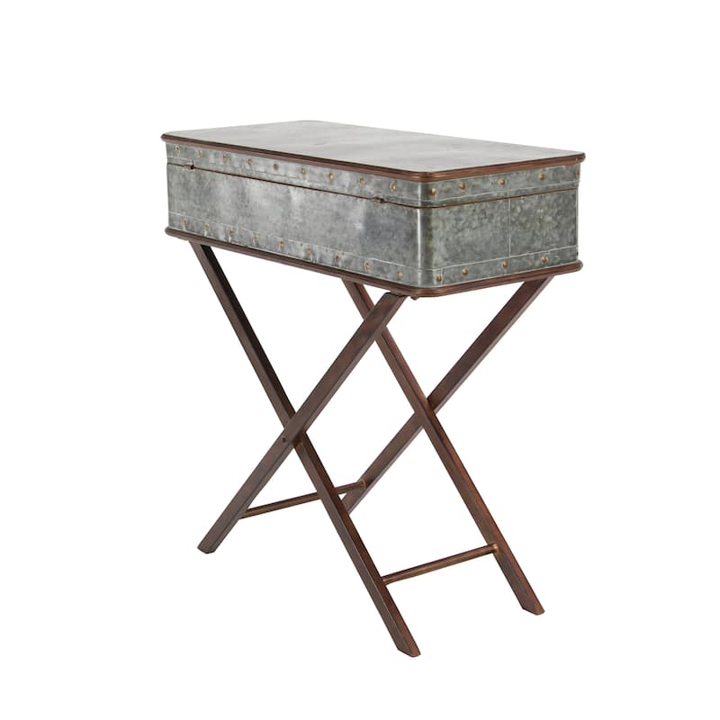 Metal Accent Table with Suitcase Style Top - Gray - Roche River Decor - 16"Wx32"Lx32"H
