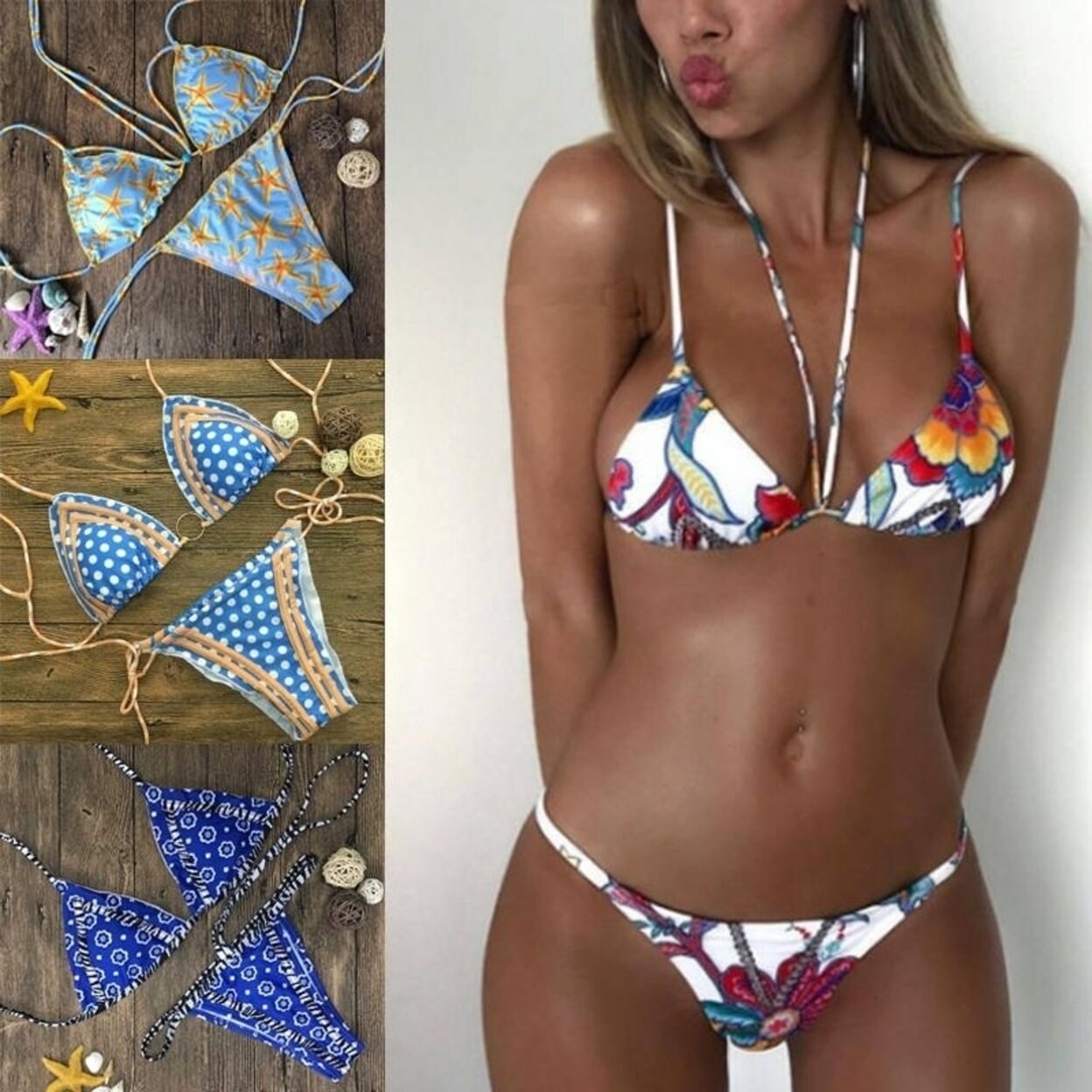 Shop Hot Bikini 2017 Flower Print Swimsuit Push Up Bandeau Fold