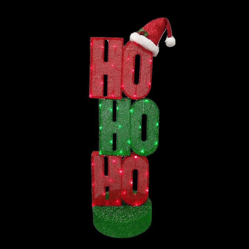 Christmas 4 ft. Lighted Fabric "HOHOHO" w/Santa Hat