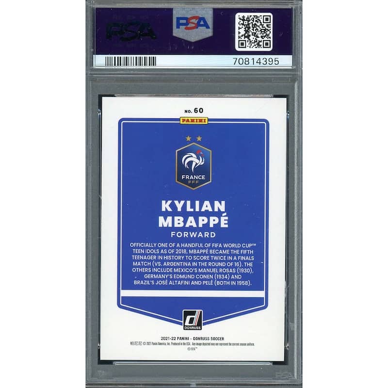Kylian Mbappe 2021-22 Panini Donruss Qatar World Cup Card #60 Graded PSA 10 - 8'6" x 11'6"