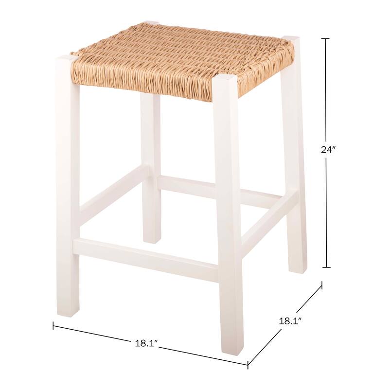 Newport 24"H Wood Counter Height Stool 24 with Handcrafted Woven Rope Seat, White
