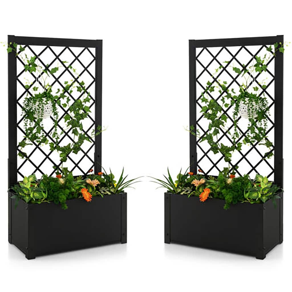 Gymax 2 PCS Raised Garden Bed with Trellis Metal Planter Box for